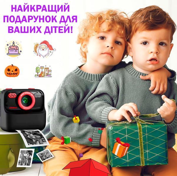 Детский фотоаппарат Цифровая камера мгновенной печати 32 Гб HD 1080P с двумя объективами + 3рул. фотобумаги Черно-красная 117035 фото