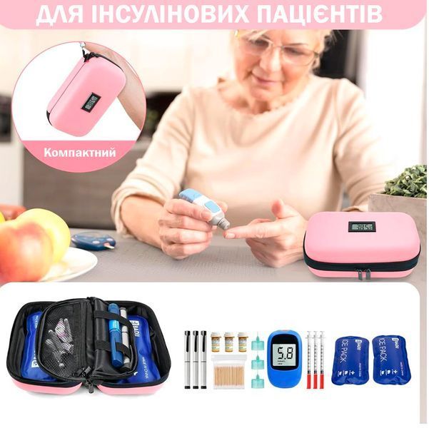 Термо-кейс для інсуліну - портативна сумка-холодильник для діабетиків з льодовими акумуляторами Рожевий 117567 фото