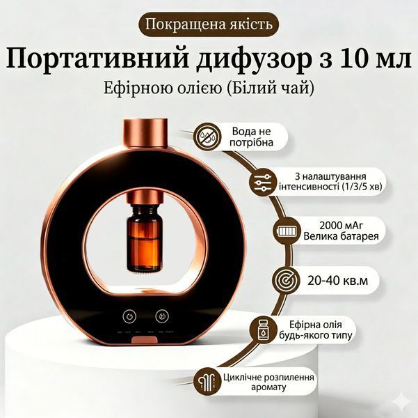 Аромадифузор для ефірних олій ультразвуковий з таймером та підсвічуванням для дому та офісу з аккамулятором Circle золотий колір 117707 фото