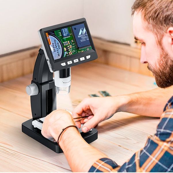 Цифровой микроскоп 1000X с 4.3" LCD дисплеем для монет и пайки со встроенным аккумулятором 1200 mAh Портативный 117055 фото