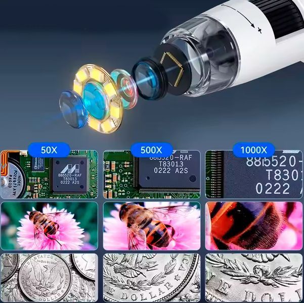 Цифровой микроскоп 1000X с 4.3" LCD дисплеем для монет и пайки со встроенным аккумулятором 1200 mAh Портативный 117055 фото