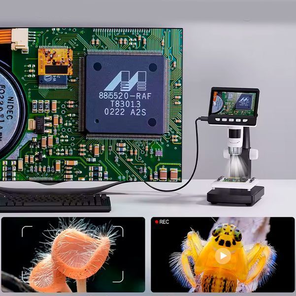 Цифровой микроскоп 1000X с 4.3" LCD дисплеем для монет и пайки со встроенным аккумулятором 1200 mAh Портативный 117055 фото