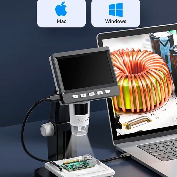 Цифровой микроскоп 1000X с 4.3" LCD дисплеем для монет и пайки со встроенным аккумулятором 1200 mAh Портативный 117055 фото
