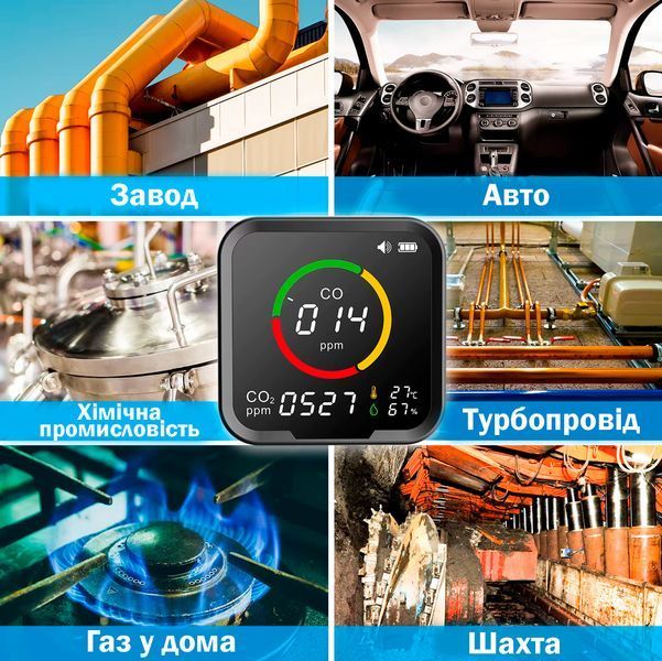 Детектор угарного газа PTH-9E CO / CO2 детектор с мониторингом температуры и влажности 117083 фото