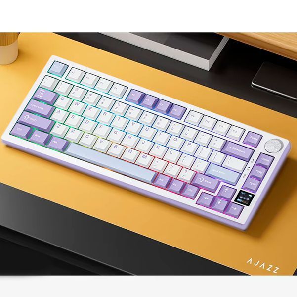 Клавиатура беспроводная механическая AJAZZ AK820 Pro Bluetooth 5.1/2.4G с дисплеем / RGB подсветкой Универсальная Бело-фиолетовый 116451 фото