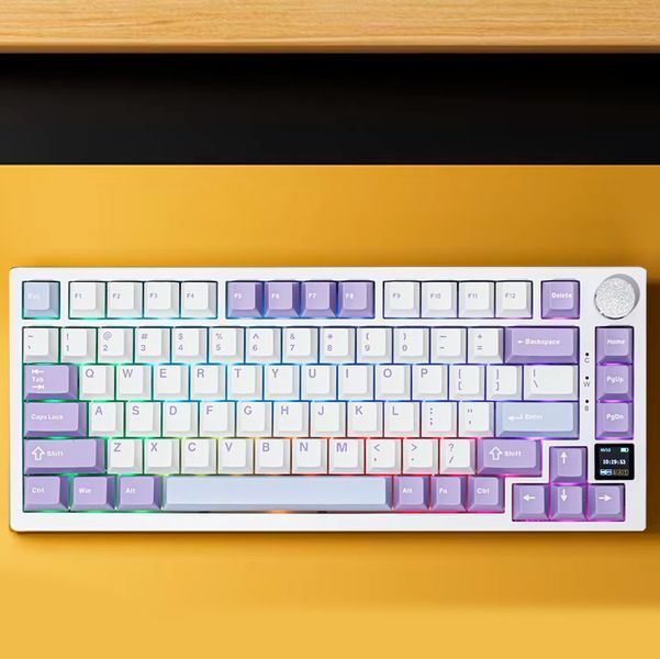 Клавиатура беспроводная механическая AJAZZ AK820 Pro Bluetooth 5.1/2.4G с дисплеем / RGB подсветкой Универсальная Бело-фиолетовый 116451 фото