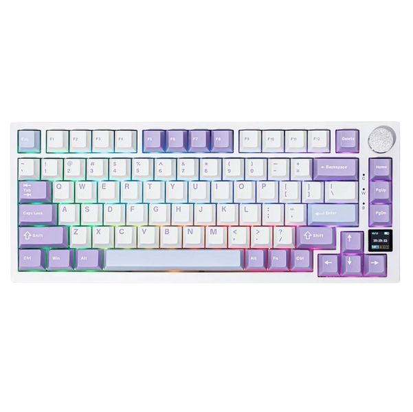 Клавиатура беспроводная механическая AJAZZ AK820 Pro Bluetooth 5.1/2.4G с дисплеем / RGB подсветкой Универсальная Бело-фиолетовый 116451 фото