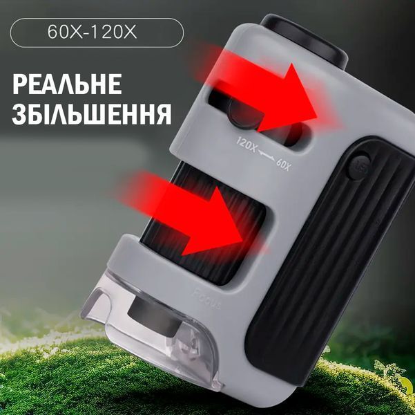 Карманный детский микроскоп Posket Microscope 60x-120x с LED подсветкой Обучающий для наблюдения 116729 фото