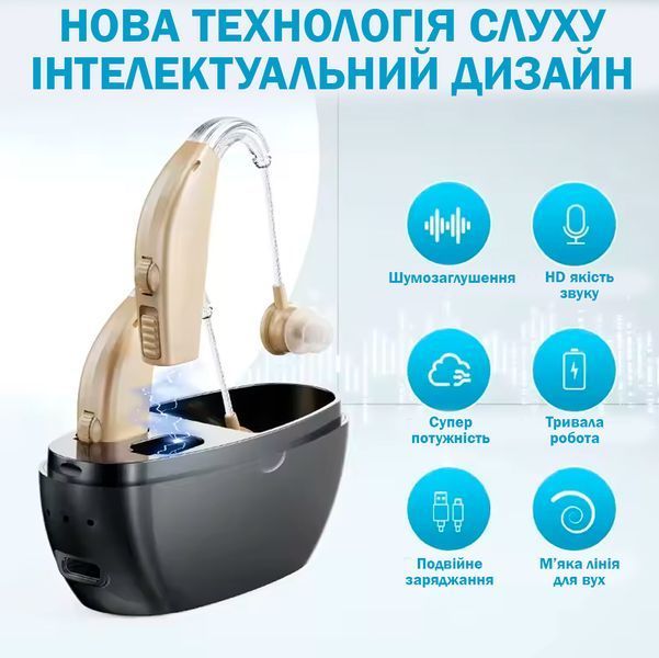 Цифровой Слуховой Аппарат с функцией шумоподавления 5 уровней регулировки с Черным зарядным кейсом 117417 фото