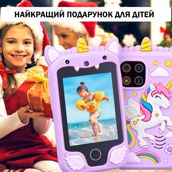 Детский музыкальный смартфон игрушка Интерактивный сенсорный телефон Единорог Фиолетовый 116896 фото