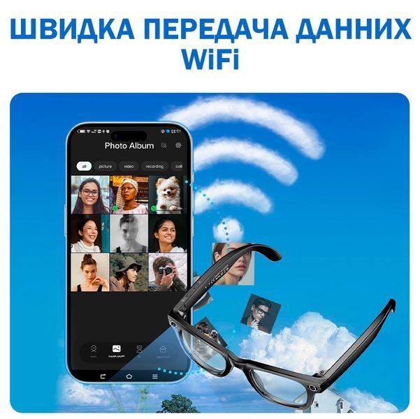 Смарт очки GS4 MAX с камерой 8МП и 4K видеозаписью + дополнительные линзы Черные 117200 фото